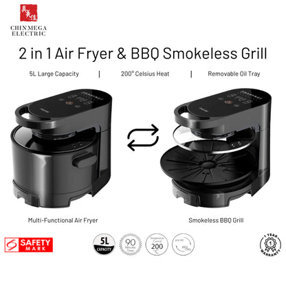 Mayer 2 In 1 Multipurpose Air Fryer & Smokeless BBQ Grill 5L Capacity (MMAFG58)