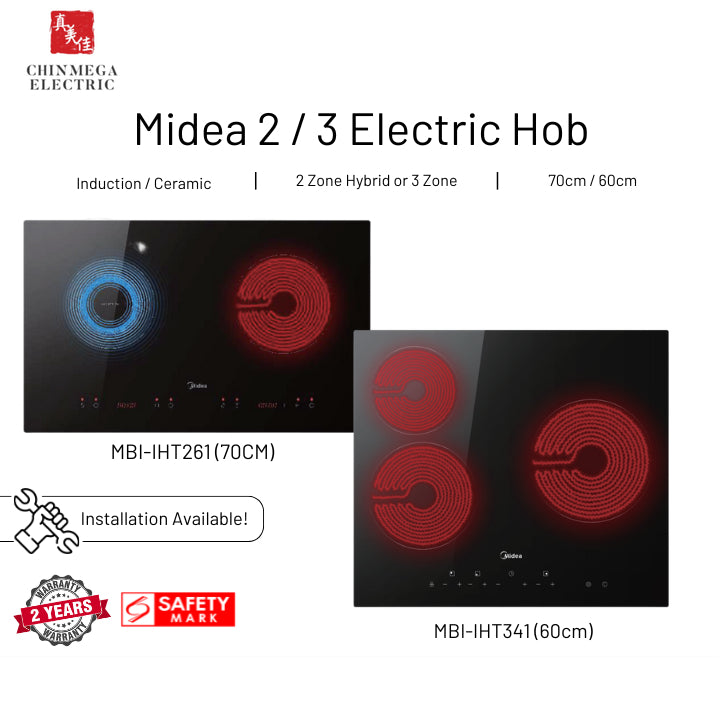 Midea 2 / 3 Zone Induction Ceramic Hybrid Electrical Hob - MBI-IHT261 (70cm)/ MBI-IHT341 (60cm)