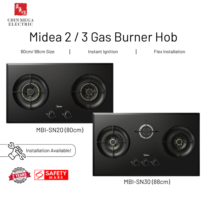 Midea 80cm 2 Burner / 3 Burner Gas Hob (TG/ LPG) - MBI-SN20 (80cm) // MBI-SN30 (88cm)