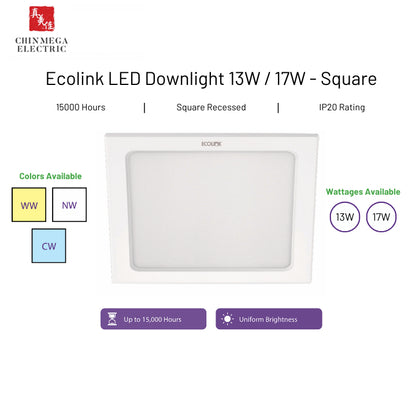 Ecolink 13W/ 17W Downlight LED Square (Warm White/ Cool White/ Cool Daylight)