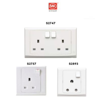 MK Slimline Plus Wide Rocker Single/Double 10A/20A Socket (White)
