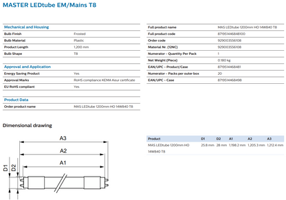 Philips Master LEDTUBE T8 1200MM HO 14W 840/865