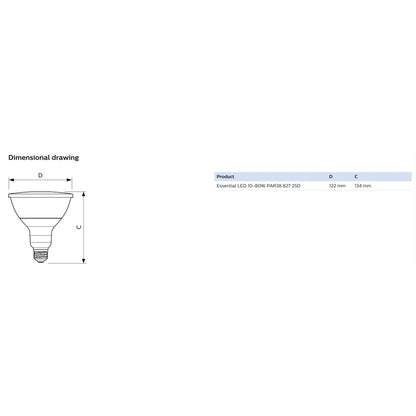 Philips Essential LED 10-80W PAR38 827 25D