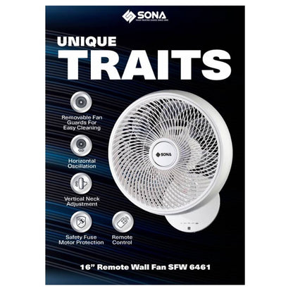 Sona 16” Remote Wall Fan SFW 6461