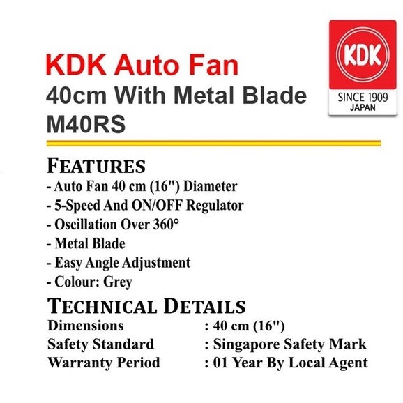 KDK 16" Auto Fan M40RS (Grey Color)