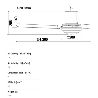 KDK 48" Ceiling Fan With Remote Control and Timer R48SP