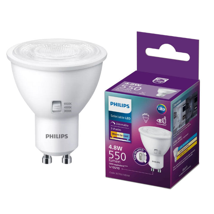 Philips 4.8W LED GU10 / 5W LED MR16 GU5.3 with 3 light color selectable CCT Spot Light/ Dimmable