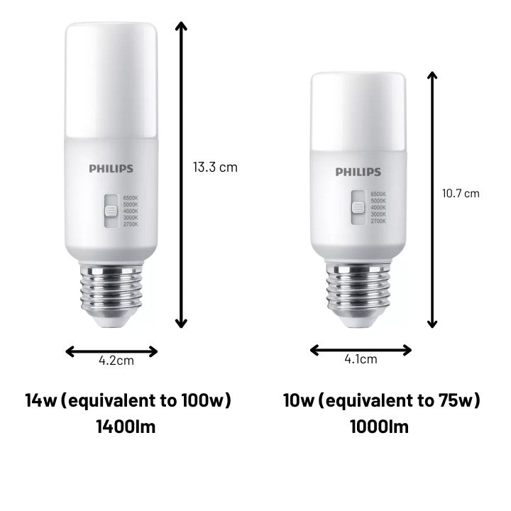 Philips 10W/ 14W E27 LED Stick screw bulb/ 5 Selectable Light Colour / Dimmable