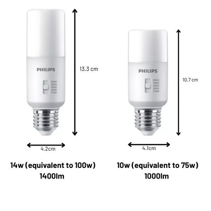 Philips 10W/ 14W E27 LED Stick screw bulb/ 5 Selectable Light Colour / Dimmable