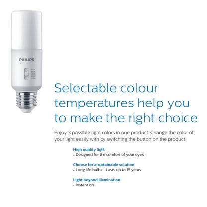 Philips 10W/ 14W E27 LED Stick screw bulb/ 5 Selectable Light Colour / Dimmable