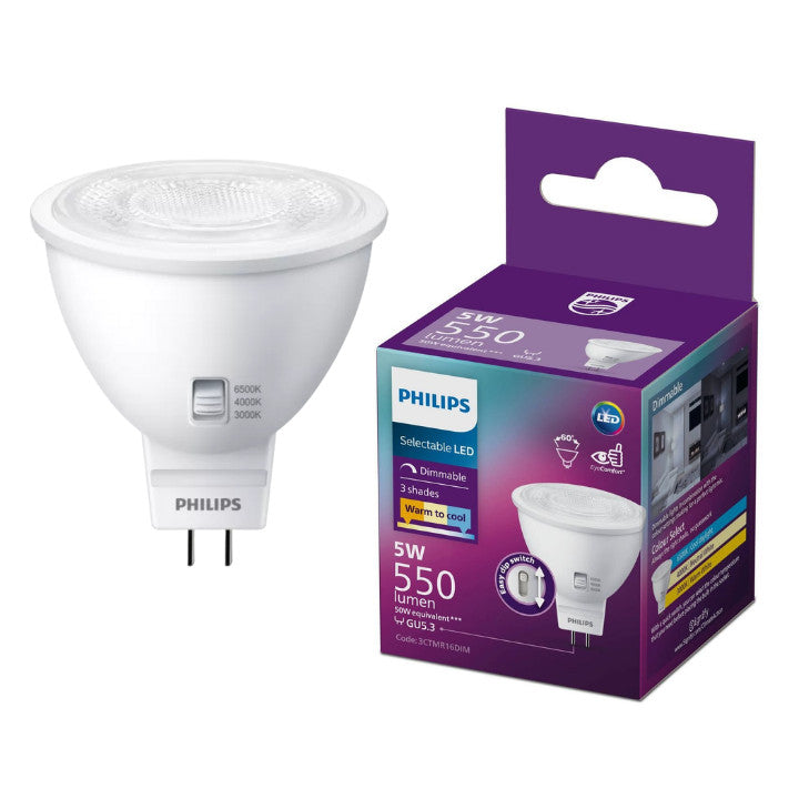Philips 4.8W LED GU10 / 5W LED MR16 GU5.3 with 3 light color selectable CCT Spot Light/ Dimmable