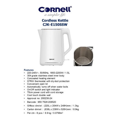 Cornell 1.5L Cordless Kettle CJKE150SSW