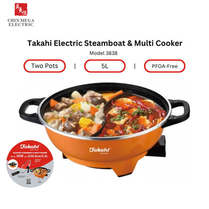 Takahi 3838 Electric Steamboat & Multi-Cooker 5L (Two compartments)