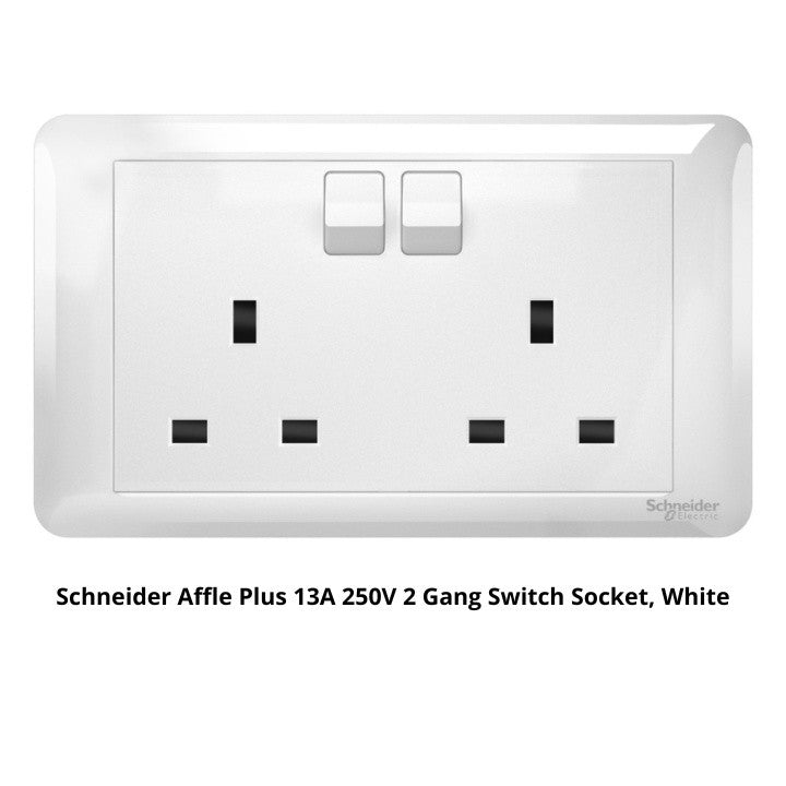 Schneider Affle Plus 13A/15A 250V 1/2 Gang Switch Socket, White