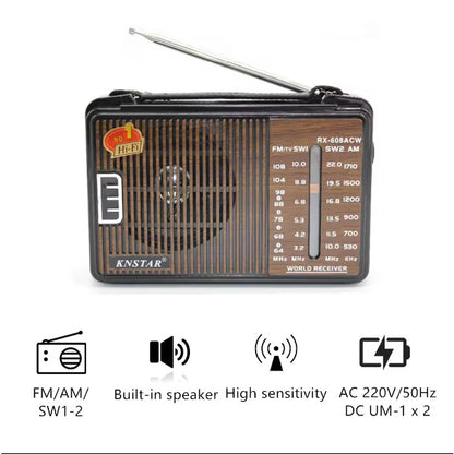 KNSTAR Portable 4 Band Worldwide Receiver Radio AM FM SW1-2 | RX-608ACW