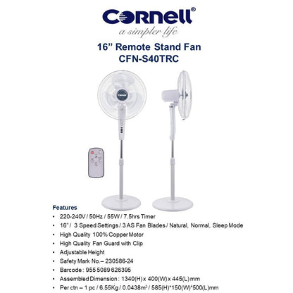 Cornell 16" Stand Fan W/Remote Control (CFNS40TRC) - White