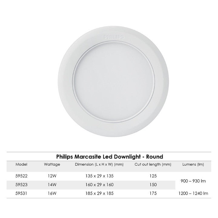 Philips Marcasite Led Downlight 12W/14W Square | 12W/14W/16W Round | Daylight/Cool White/Warm White