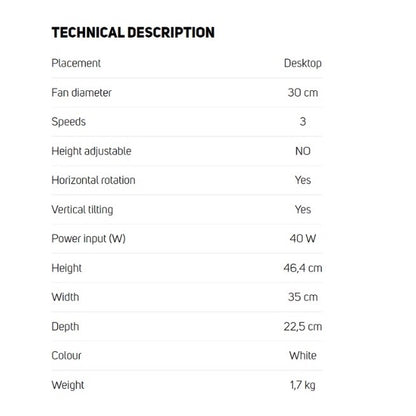 SENCOR Desktop Fan | SFE 3027WH