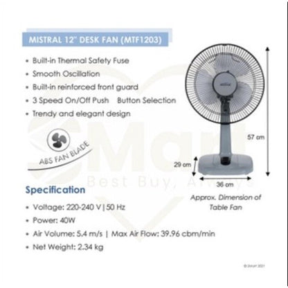 Mistral 12" Table Desk Fan | MTF1203