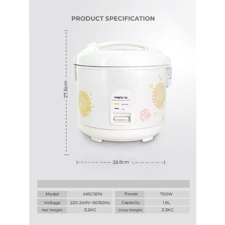 Mistral 1.8L Rice Cooker | MRC181N