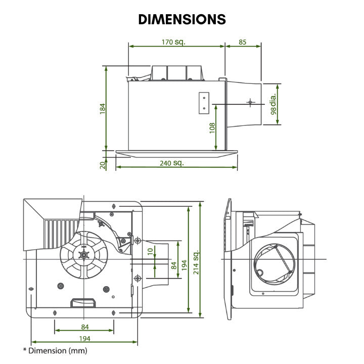 KDK 17cm Ceiling Mounted Ventilating Exhaust Fan 17CUH (Enquire for installation)