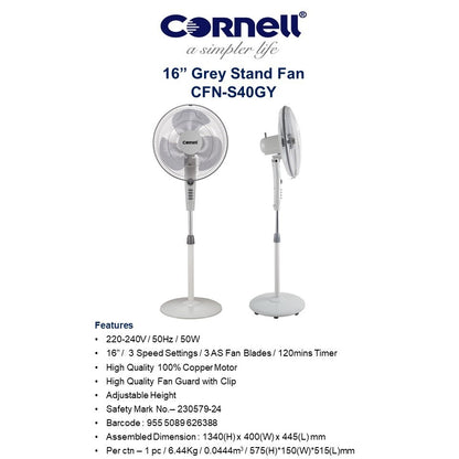 Cornell 16" Stand Fan with Timer 50W CFNS40 (Black / Grey / White)