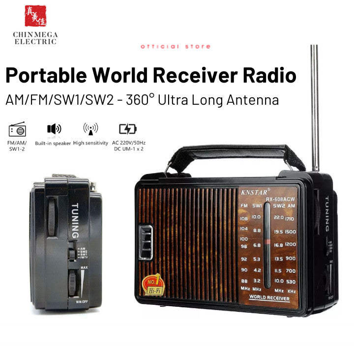 KNSTAR Portable 4 Band Worldwide Receiver Radio AM FM SW1-2 | RX-608ACW