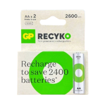 GP ReCyko AA Batteries 2600mAh 2 Piece Pack NiMH Rechargable Battery