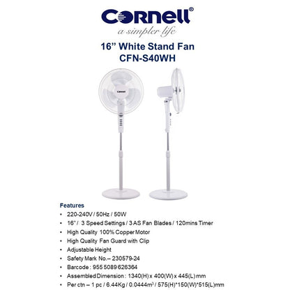 Cornell 16" Stand Fan with Timer 50W CFNS40 (Black / Grey / White)