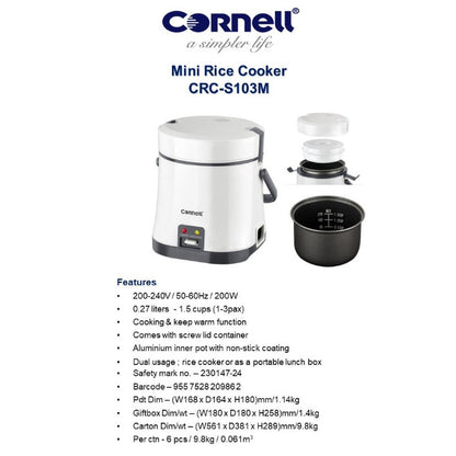 Cornell 0.27L Mini Rice Cooker CRC-S103M