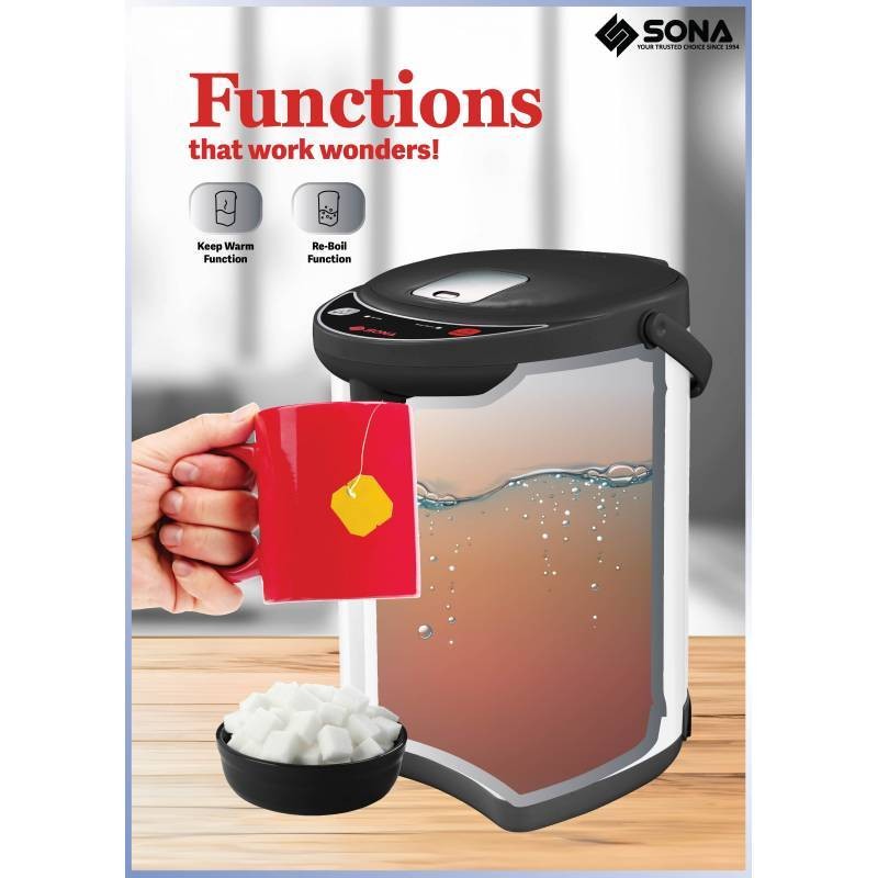 Sona SAP964 Electric Airpot 4L Two Way Dispenser 304 Food Grade Stainless Steel Pot & Lid