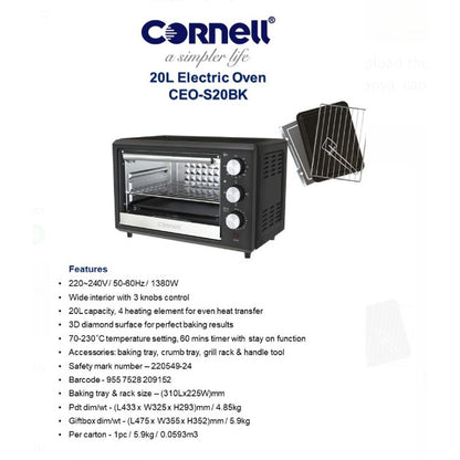 Cornell 20L Countertop Electric Oven CEO-S20BK