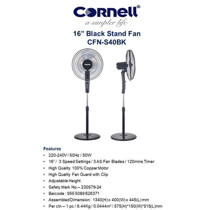 Cornell 16" Stand Fan with Timer 50W CFNS40 (Black / Grey / White)