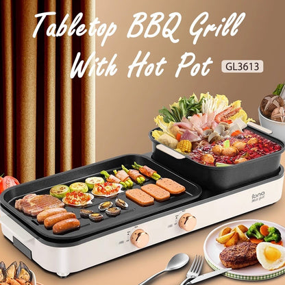 IONA 2 In 1 Tabletop BBQ Grill With 2.5L Yuan Yang Hotpot GL3613