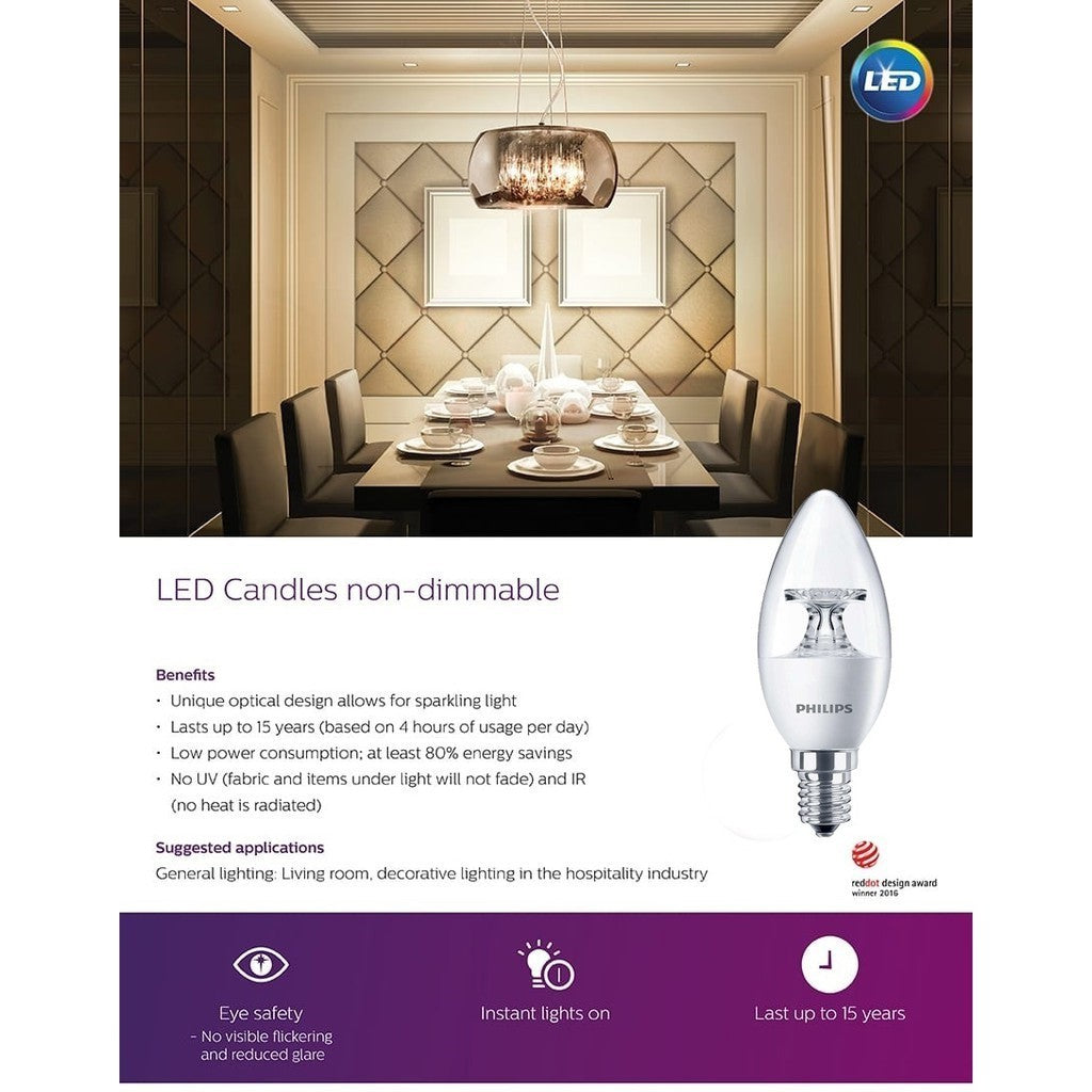 Philips LED Corepro 230V B35 Candle Bulb E14 Base Warm White 2700K - 4.25W / 5.5 - 40W