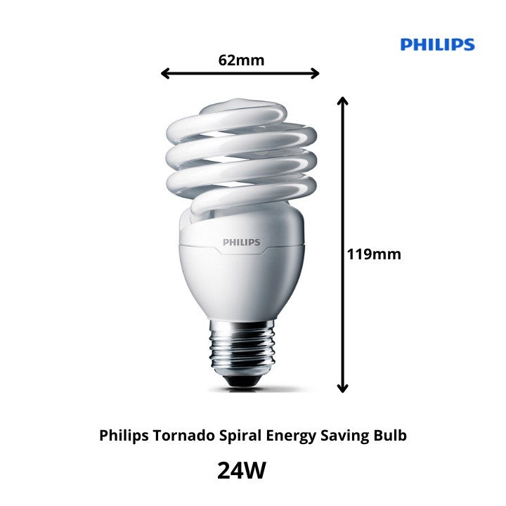 Philips Tornado Spiral Energy Saving Bulb E27 Base | 12w/15w/20w/24w | Day Light/Warm White