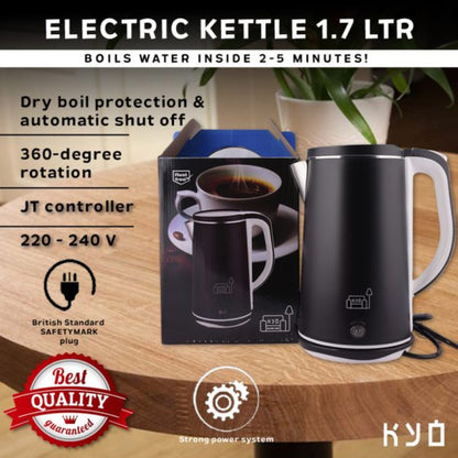 KYO-06 1.7L Stainless Steel Cordless Electric Kettle (Matte Black)