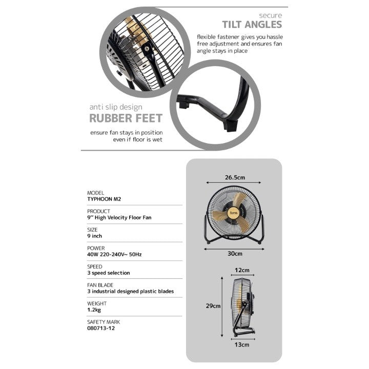 Iona 9" High Velocity Floor Fan Typhoon M2