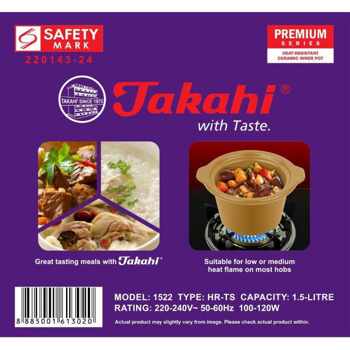 Takahi Electric Crockery Pot 1.5L with heat-resistant ceramic pot, auto setting