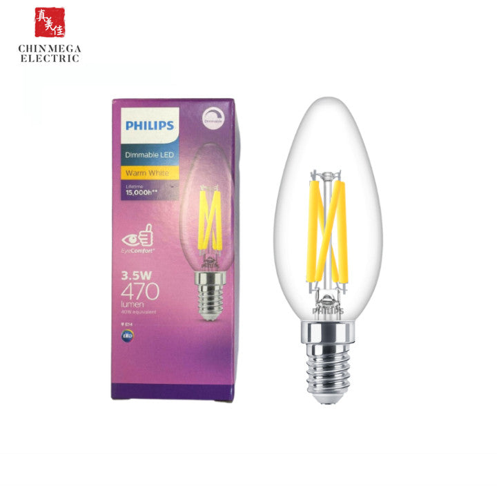 Philips Dimmable LED 3.5W E14 Light Bulb | Warm White 2700K