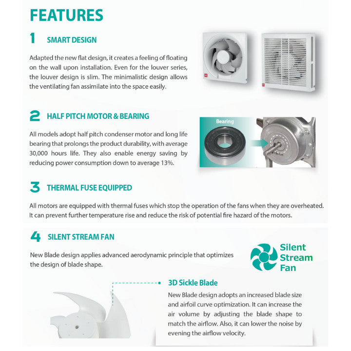 KDK 20AUA/ 25AUA/ 30AUA Exhaust Fan Wall Mount Ventilating Fan *UPGRADED from KDK AUH series* (Enquire for installation)