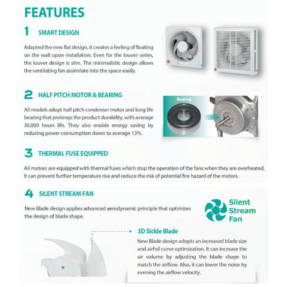 KDK 20AUA/ 25AUA/ 30AUA Exhaust Fan Wall Mount Ventilating Fan *UPGRADED from KDK AUH series* (Enquire for installation)