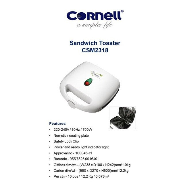 Cornell Sandwich Maker (white) 700W CSM-S31