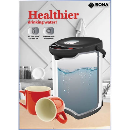 Sona SAP964 Electric Airpot 4L Two Way Dispenser 304 Food Grade Stainless Steel Pot & Lid