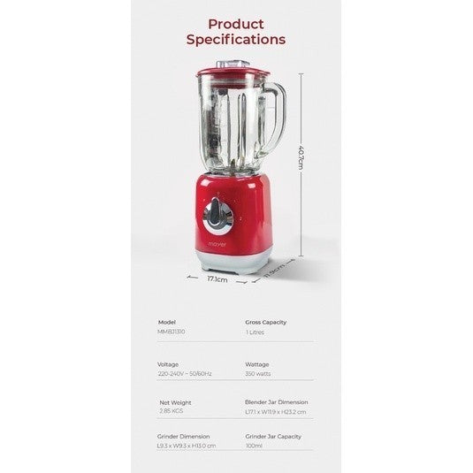 Mayer 1L Blender Jar with Grinder | MMBJ1310