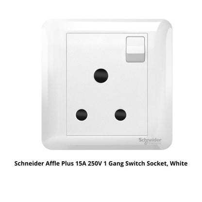 Schneider Affle Plus 13A/15A 250V 1/2 Gang Switch Socket, White