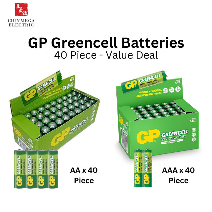 GP AA/AAA Greencell Batteries Carbon Zinc Battery (Value box of 40)