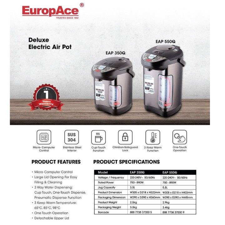 EuropAce 3.5L Electric Air Pot with Microcomputer Control EAP 350Q/550Q