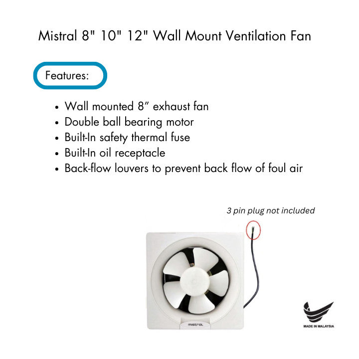 Mistral 8" 10" 12" Wall Mount Ventilation Exhaust Fan | MEF801/MEF101/MEF121