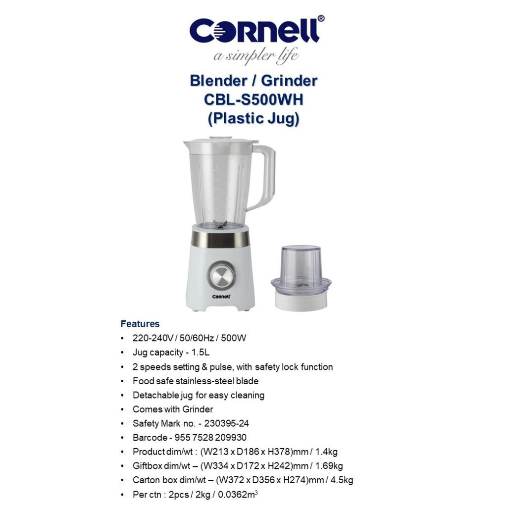 Cornell 1.5L Blender with Grinder CBL-S500WH